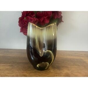 Vintage Germany Drip Glaze Ceramic Vase Brown Cream Gold MCM Pottery Planter